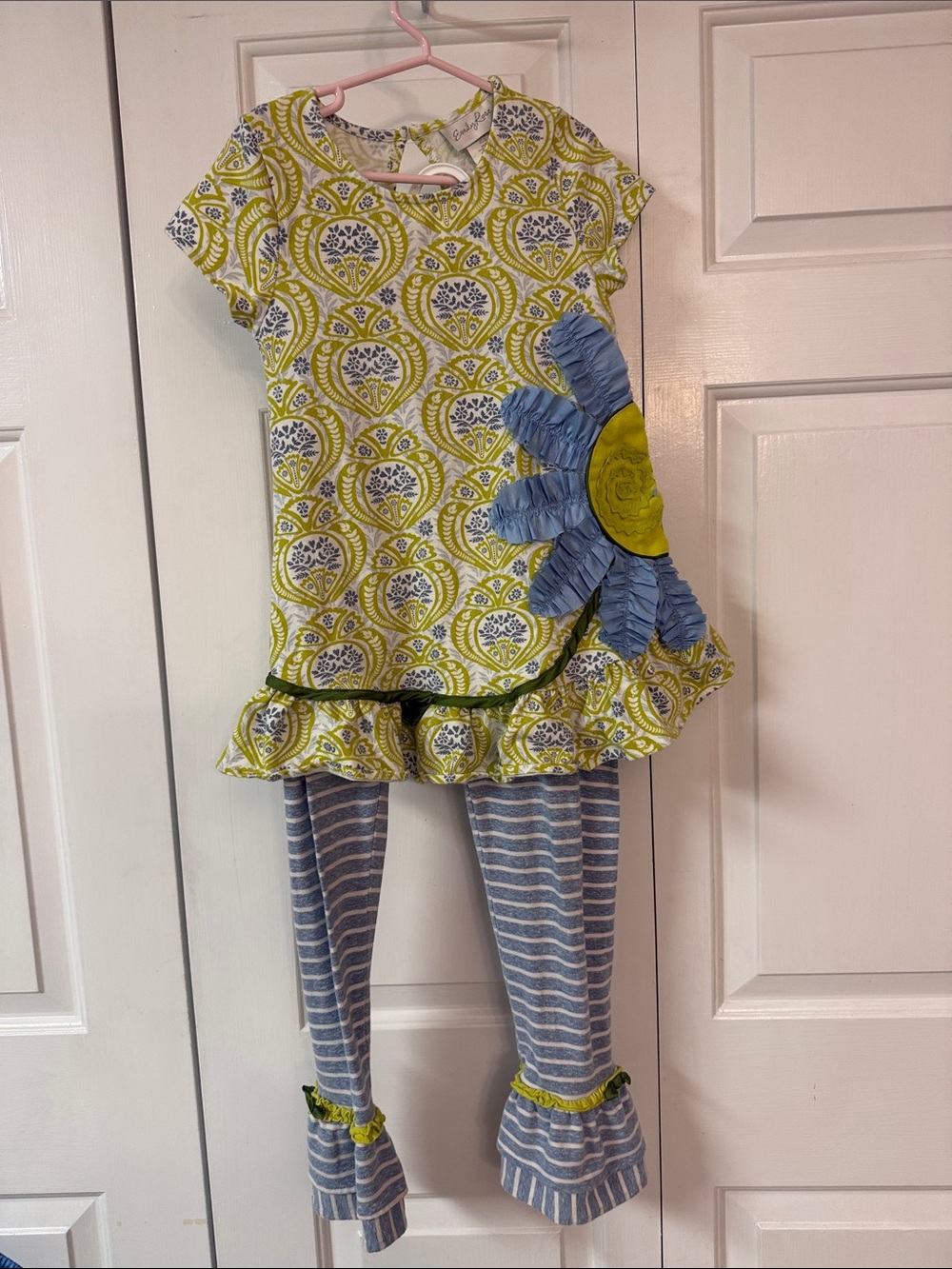 Emily Rose Chartreuse Floral Tunic & Striped Leggings Set